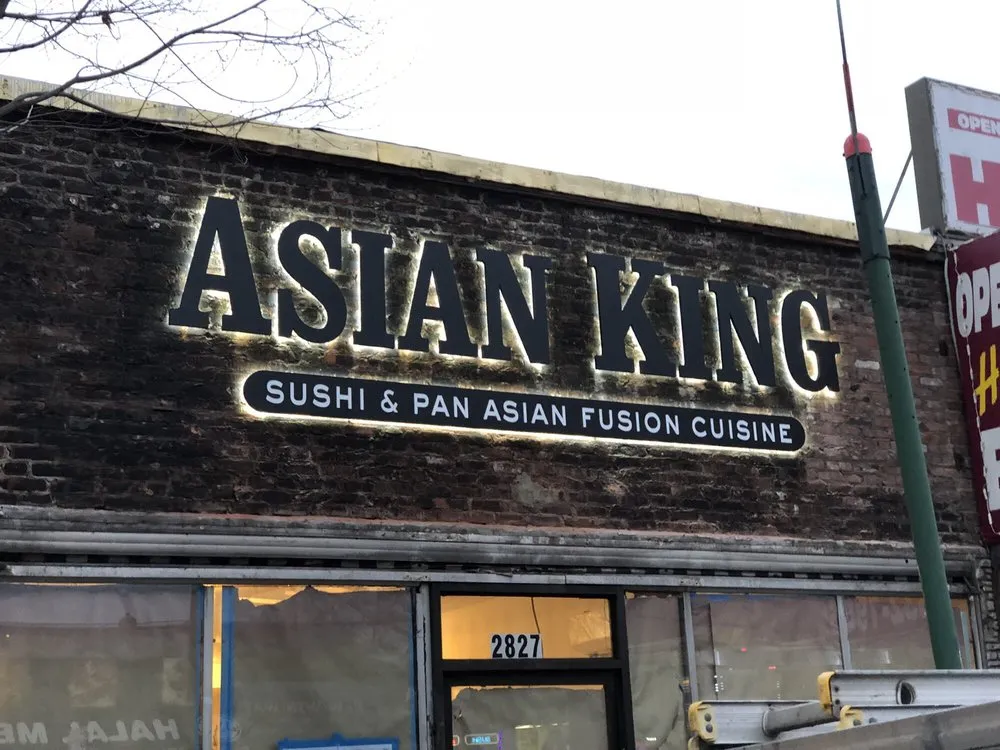 Illuminated channel letters for Asian King sushi restaurant