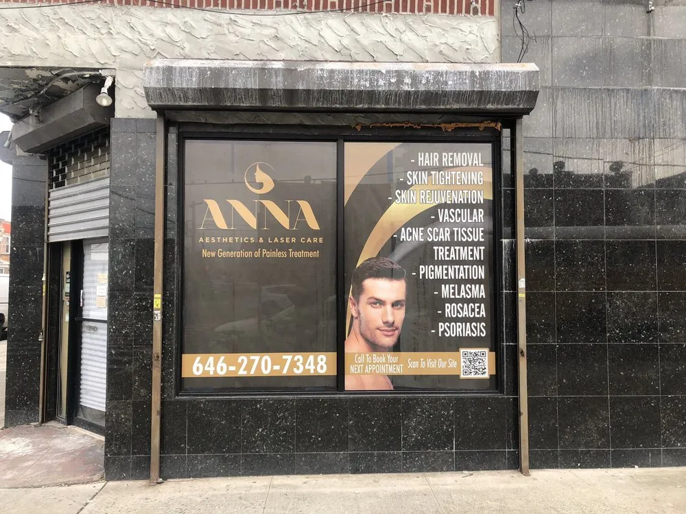 Storefront sign and window graphics for ANNA Aesthetics